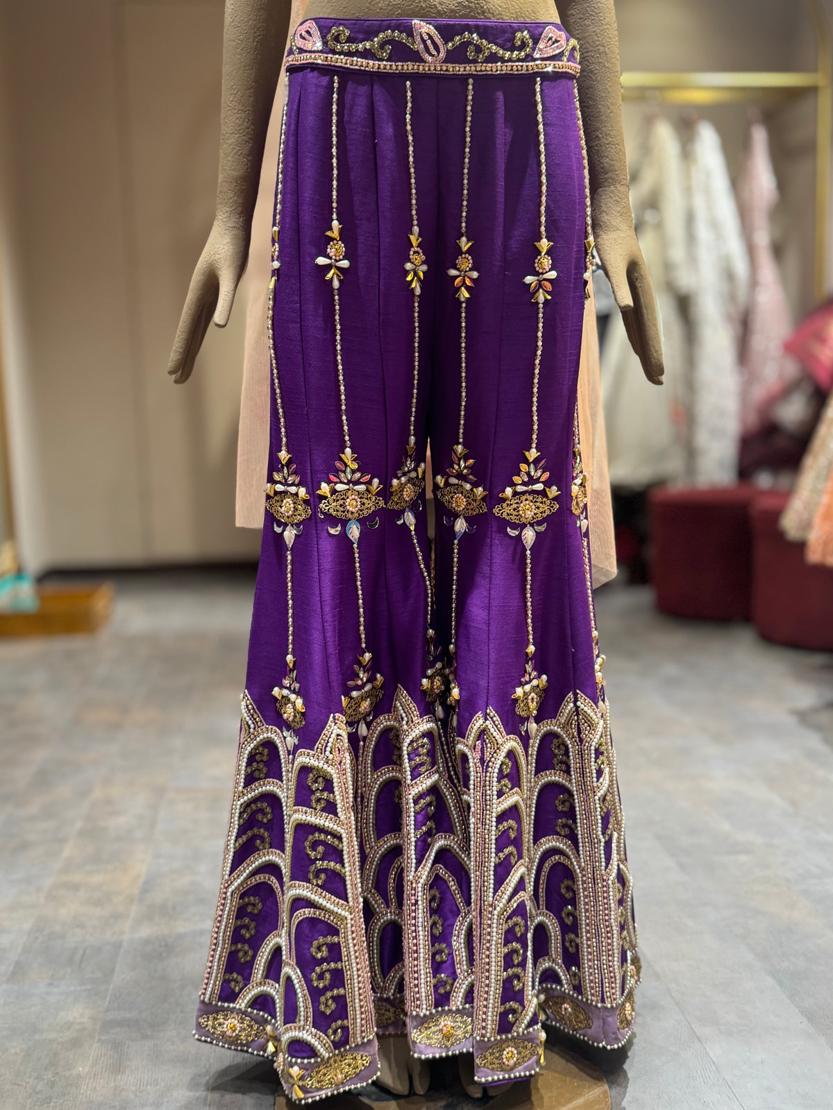 Royal Purple Embellished Crop Top Sharara Set with Dupatta