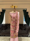 Blush Pink & Mauve Unstitched Silk Suit Set with Ornate Paisley Zardozi Yoke & Scalloped Dupatta