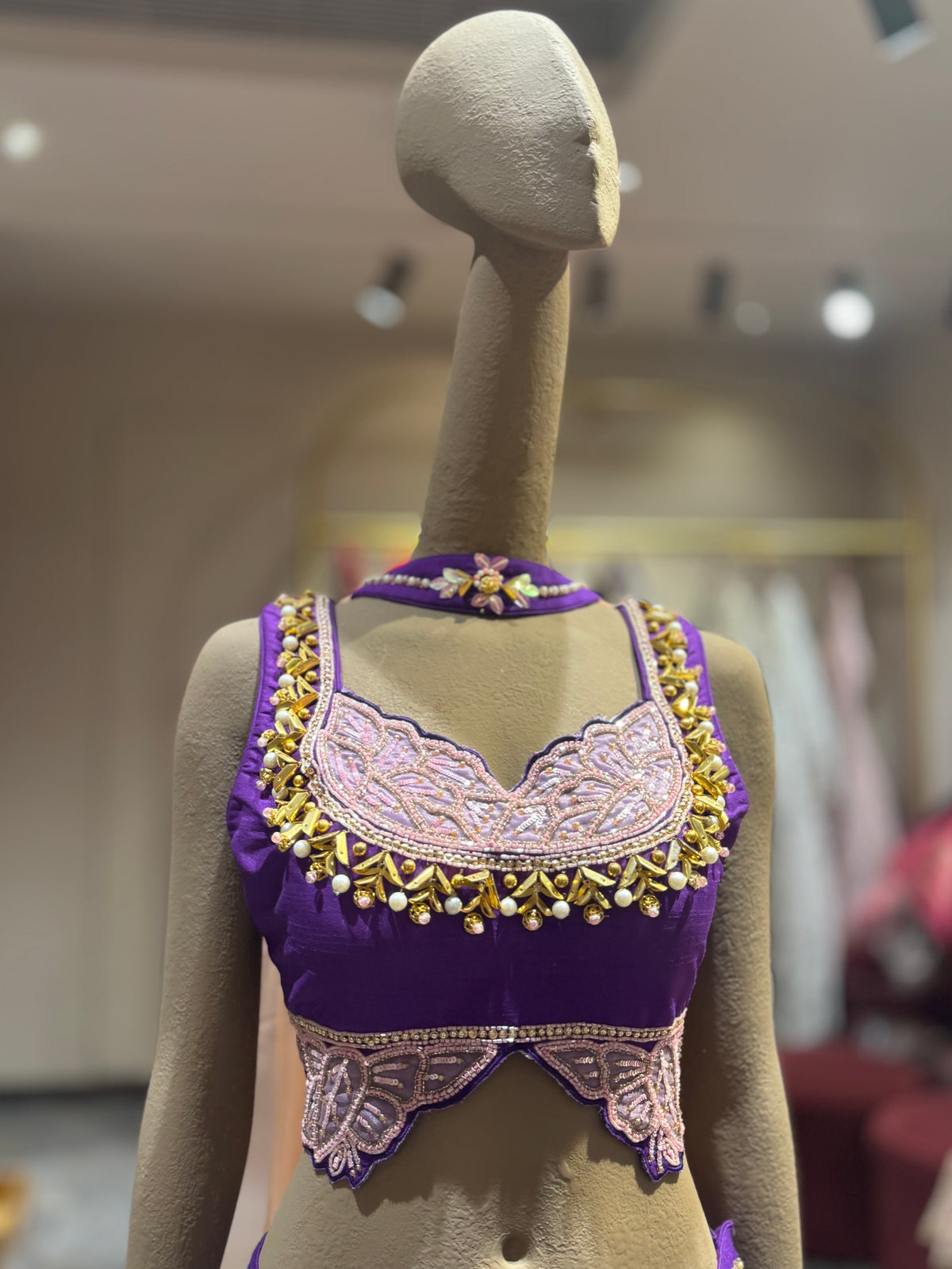 Royal Purple Embellished Crop Top Sharara Set with Dupatta