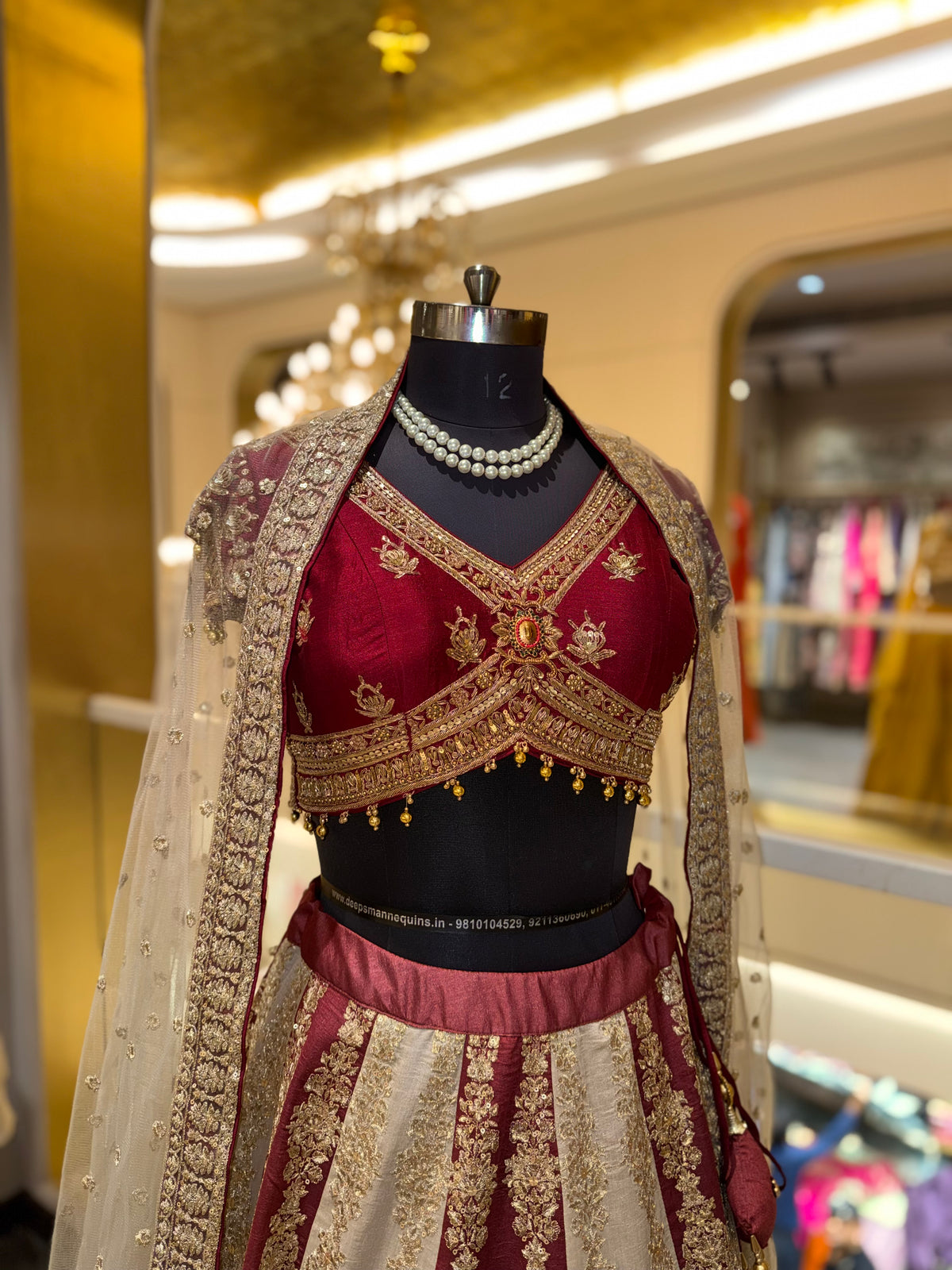 Regal Burgundy & Gold Embroidered Lehenga