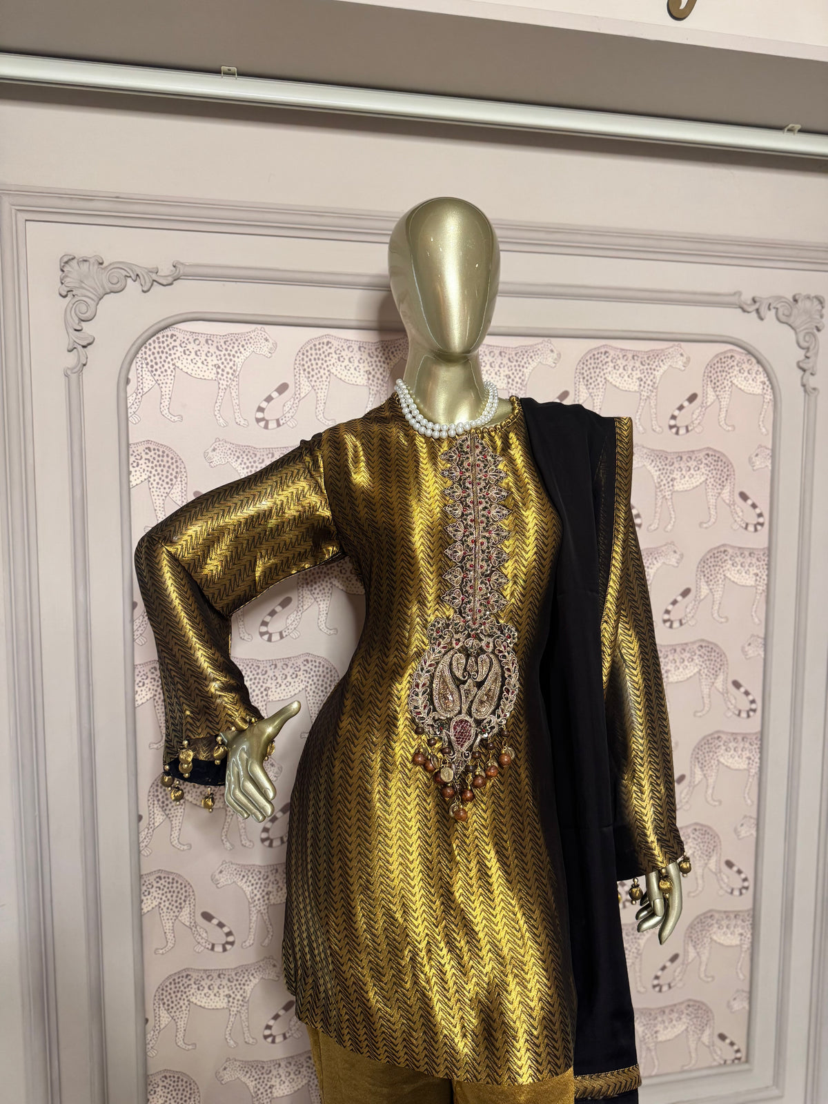 Royal Black & Antique Gold Embroidered Pakistani Suit Set