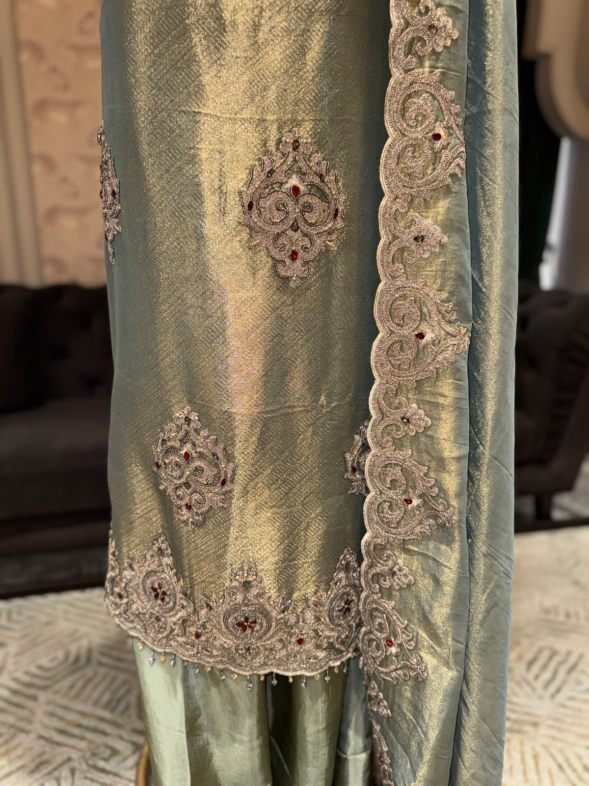 Sage Green Embroidered Unstitched Suit