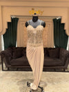 Champagne Embellished Corset Choli with Draped Skirt