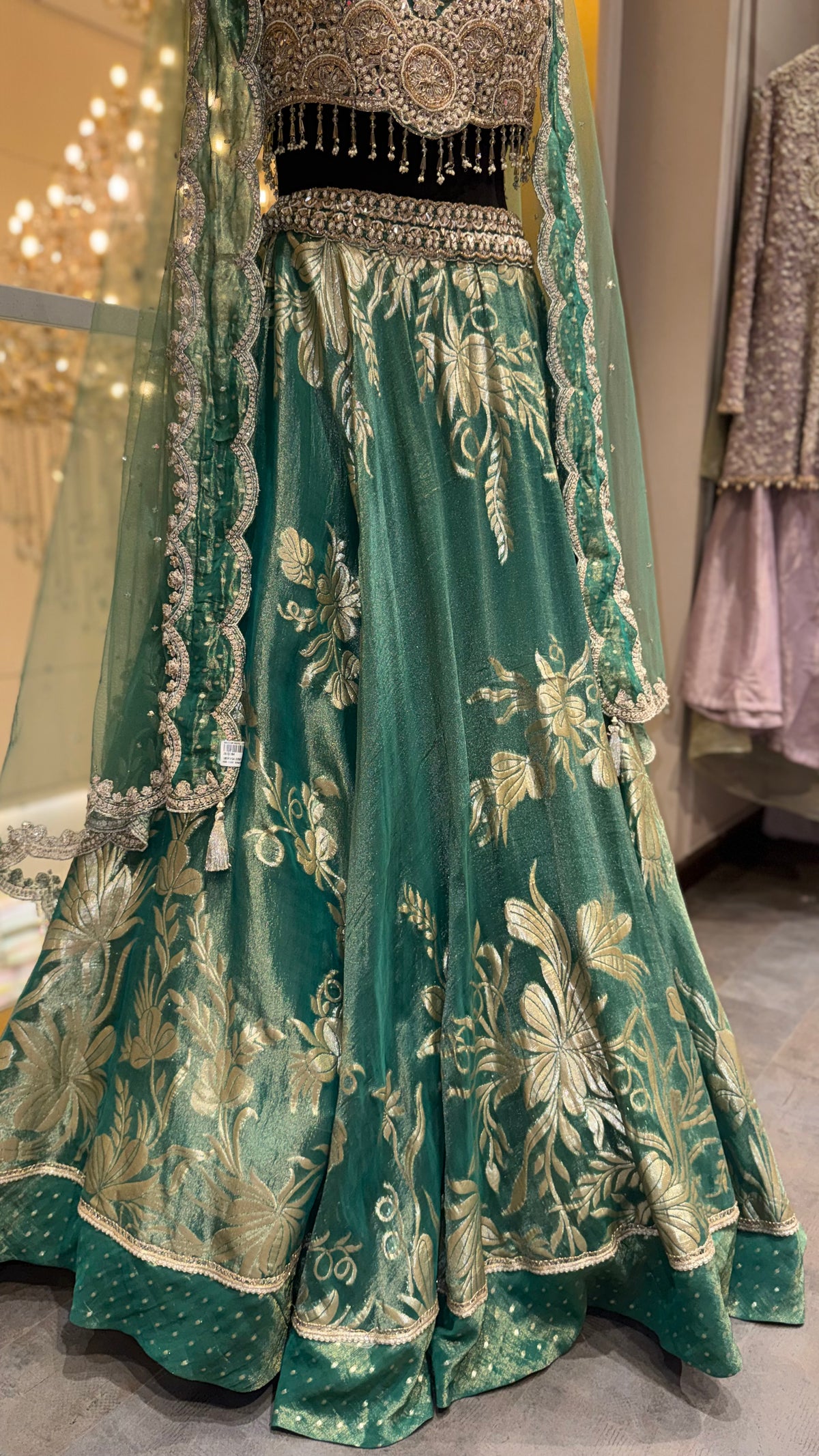 Emerald Green Floral Embroidered Lehenga Choli