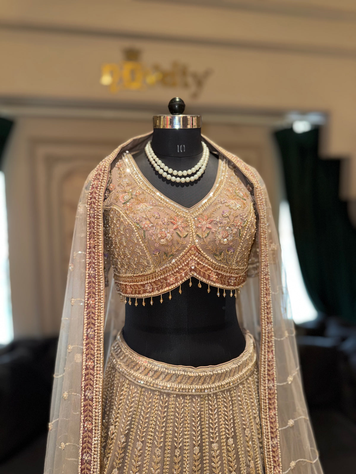 Rosewood & Antique Gold Signature Lehenga Set