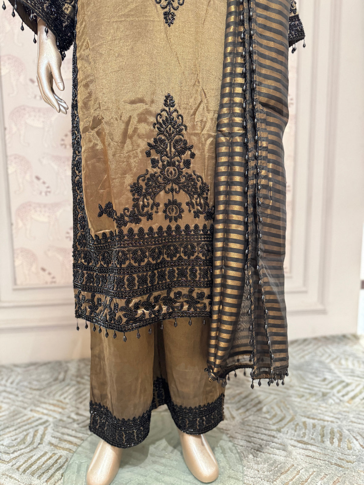 Mocha Noir Embroidered Straight-Cut Suit