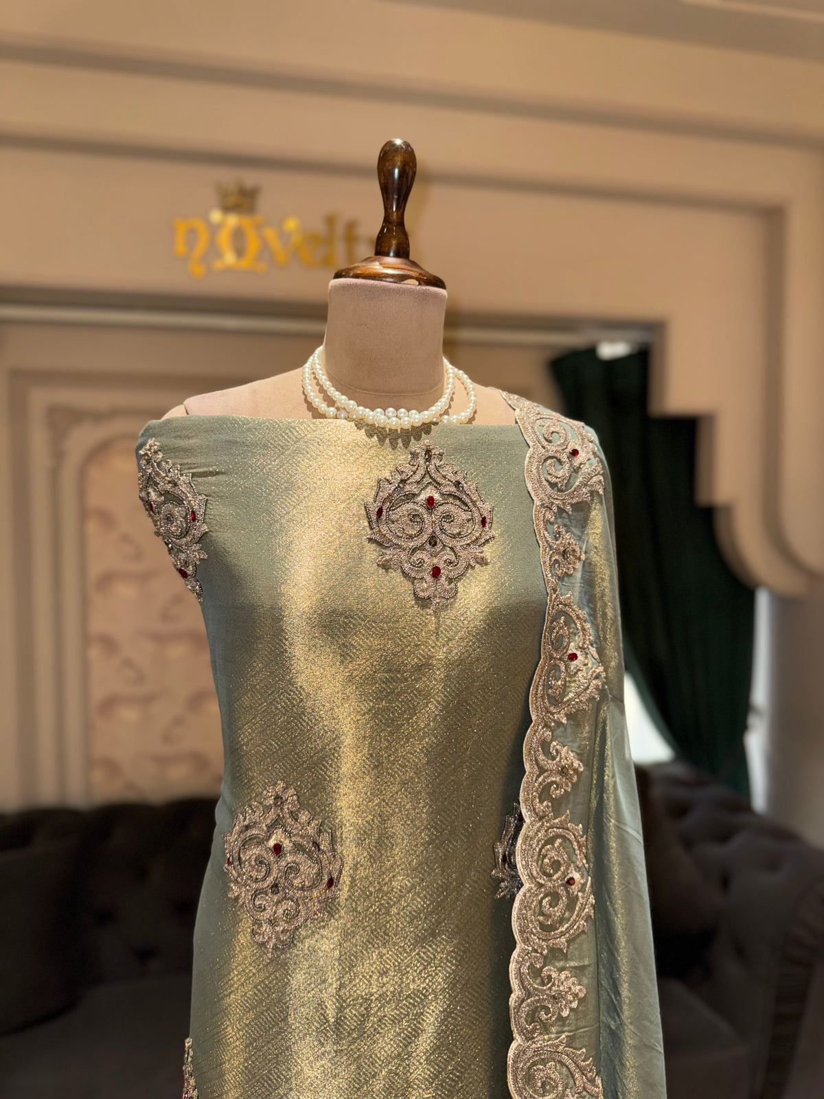 Sage Green Embroidered Unstitched Suit