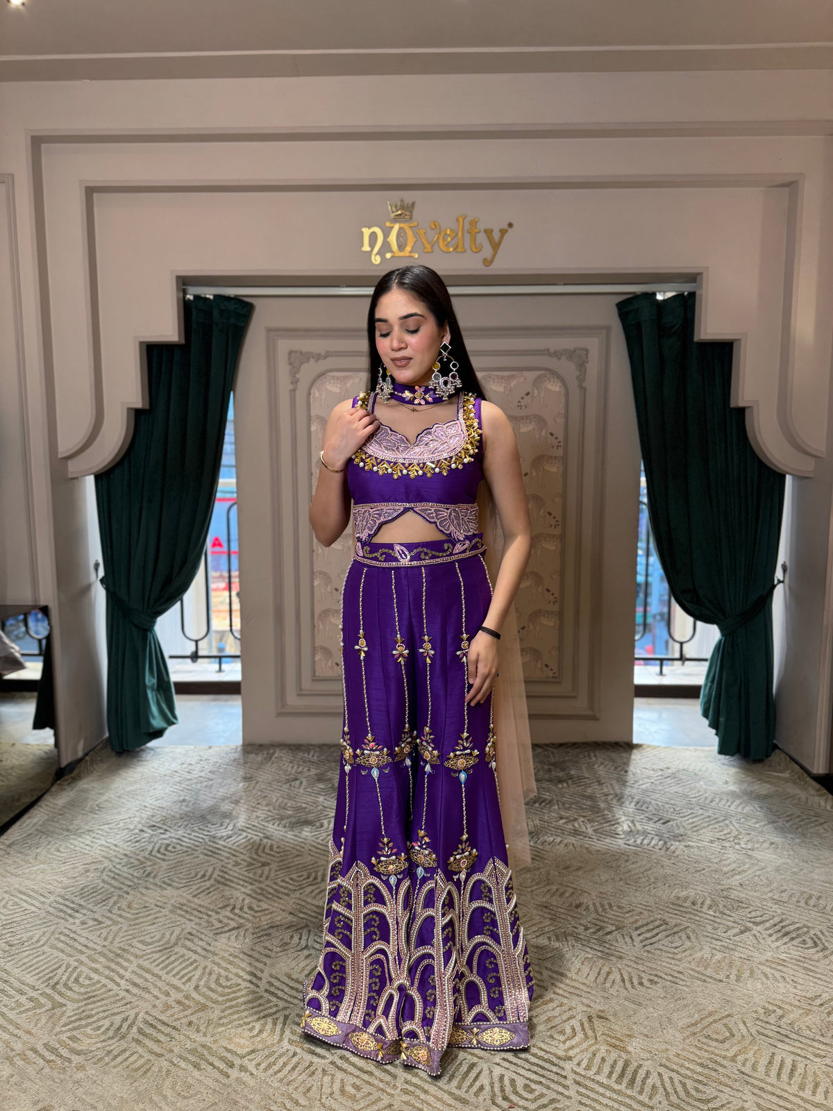Royal Purple Embroidered Sharara Set