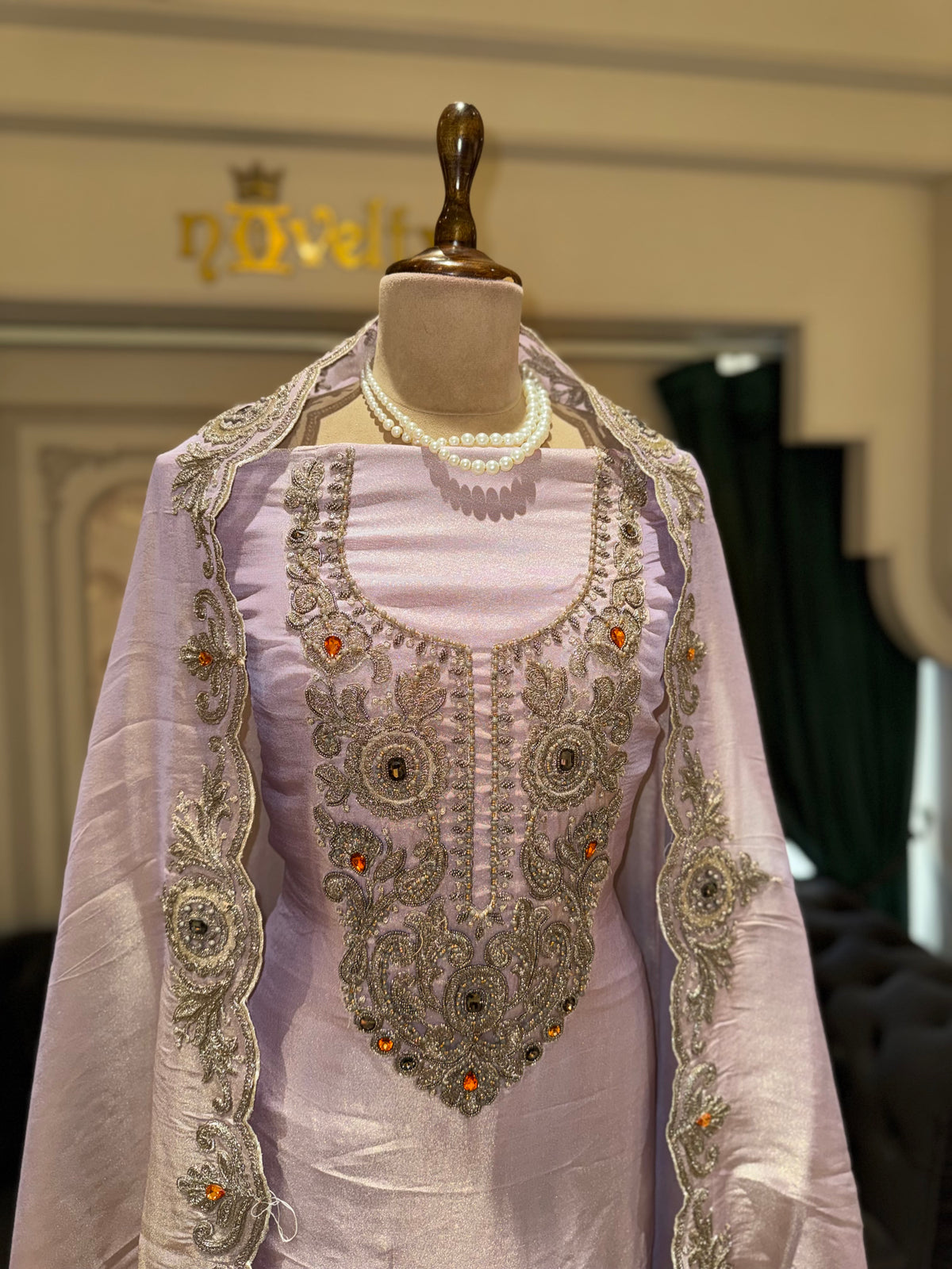 Lavender Embroidered Unstitched Suit with Designer Dupatta