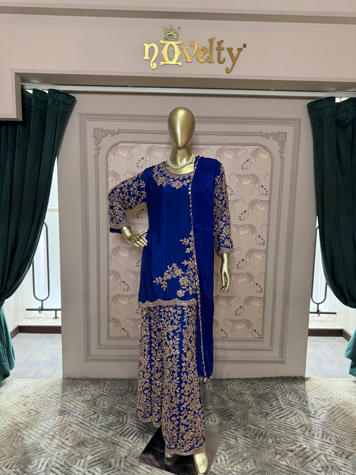 Royal Blue Zari Embroidered Sharara Suit