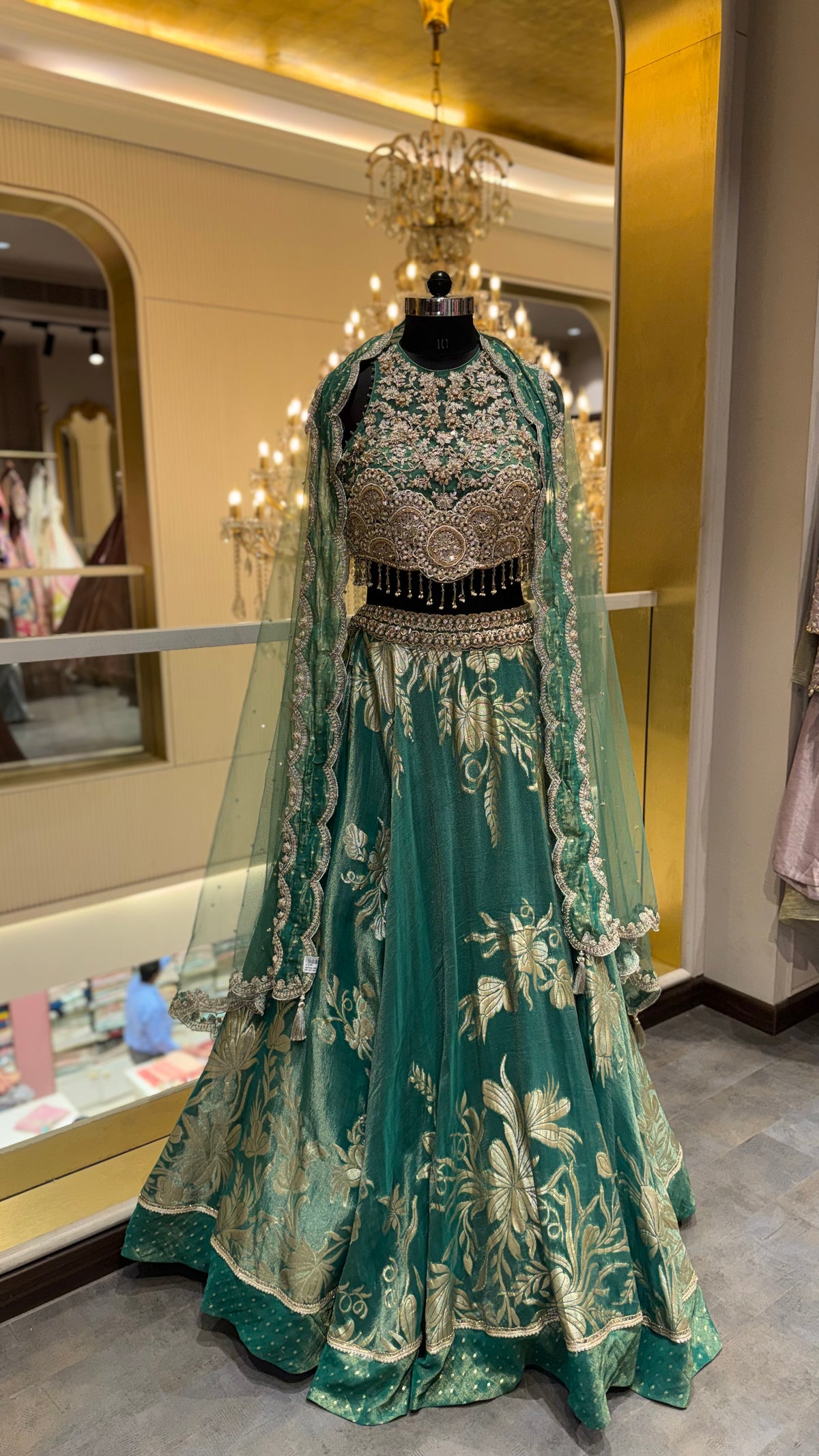 Emerald Green Floral Embroidered Lehenga Choli