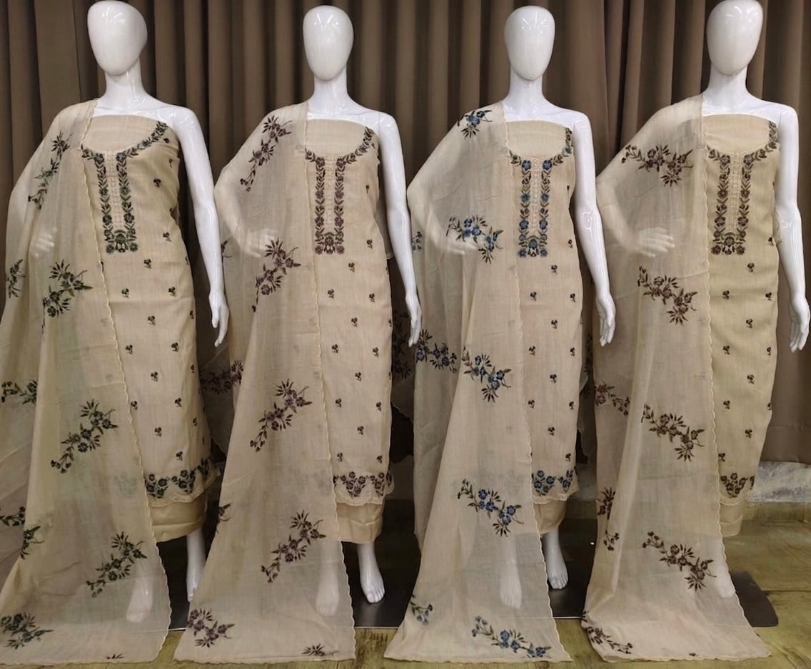 Floral Elegance: Mal Cotton Unstitched Ethnic Set