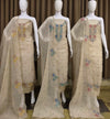 Elegant Floral Embroidered Mal Cotton Unstitched Suit Set with Dupatta (Soft Pastel Tones)