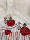 Off-White Textured Cotton Suit with Bold Rose Embroidery