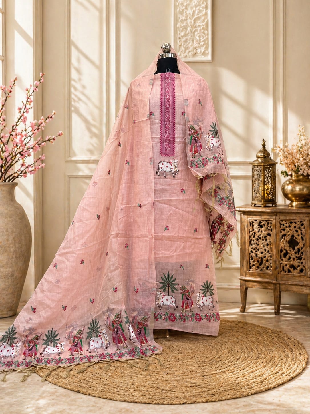 Premium Unstitched Cotton Jamdani Suit Set – Available in 5 Stunning Colo