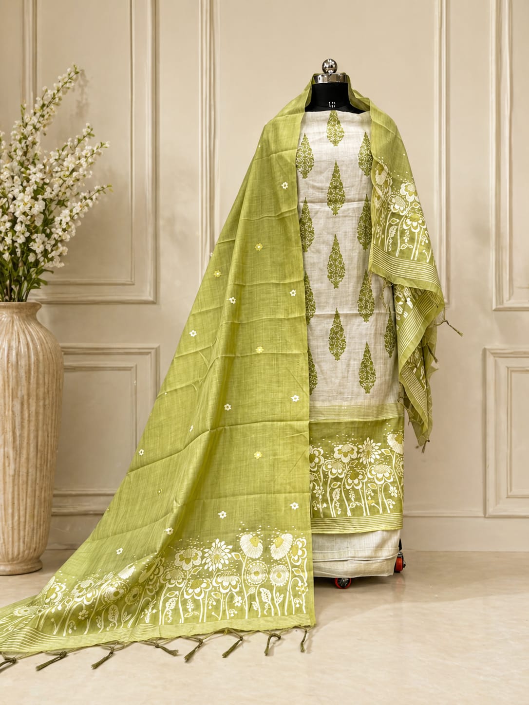 Artisanal Unstitched Cotton Jaamdani & Pichwai Print Suit Collection