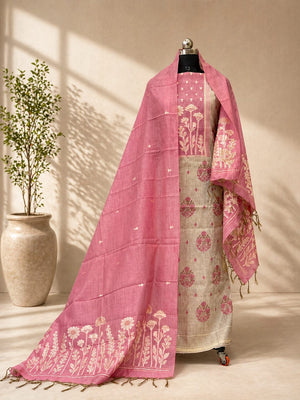 Artisan Floral Unstitched Cotton Jamdani Suit Set – Pastel Boutique Collection