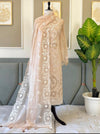 Luxury Mul Chanderi Unstitched Suit Set – Exquisite White Thread Embroidery Collection