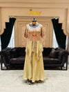 Designer Indo-Western Asymmetric Peplum & Flared Palazzo Set – Olive Gold Edition