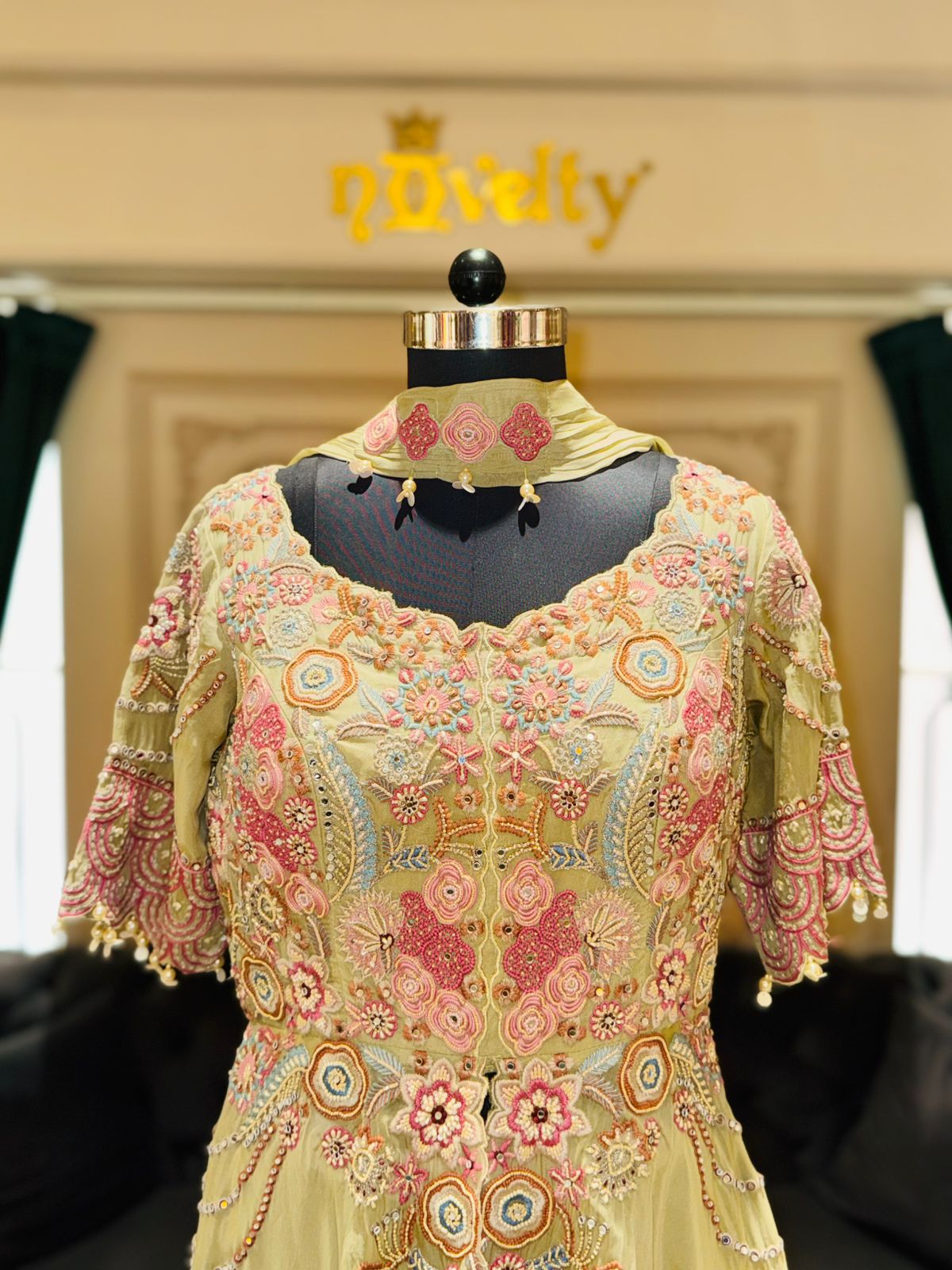 Designer Indo-Western Asymmetric Peplum & Flared Palazzo Set – Olive Gold Edition
