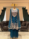 Royal Peacock Blue Sharara Set – Heavily Embroidered Kurti with Floral Borders