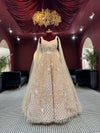 Regal Champagne Gold Hand-Embroidered Bridal Gown with Cape Sleeves
