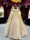 Golden Champagne Couture Gown with Diamond-Cut Bodice and Crystal Droplets