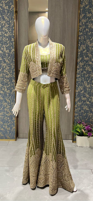 Designer Indo-Western Set with Cropped Jacket and Flared Sharara Pants