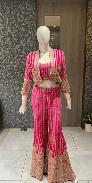 Designer Indo-Western Set with Cropped Jacket and Flared Sharara Pants