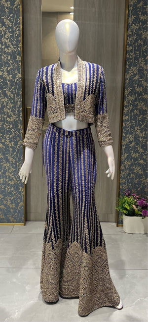 Designer Indo-Western Set with Cropped Jacket and Flared Sharara Pants