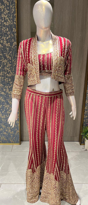 Designer Indo-Western Set with Cropped Jacket and Flared Sharara Pants