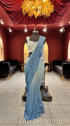 Designer Ivory Shimmer Drape Saree with Detachable Pearl-Embellished Cape