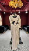 Premium Emerald gold Pre-Stitched Drape Saree with Crystallized Cape Detail