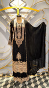 Premium Black Ethnic Suit with Intricate Golden Zari Work and Sequins