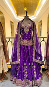 Premium Royal Purple Silk Lehenga with Heavy Golden Zardosi and Floral Embroidery