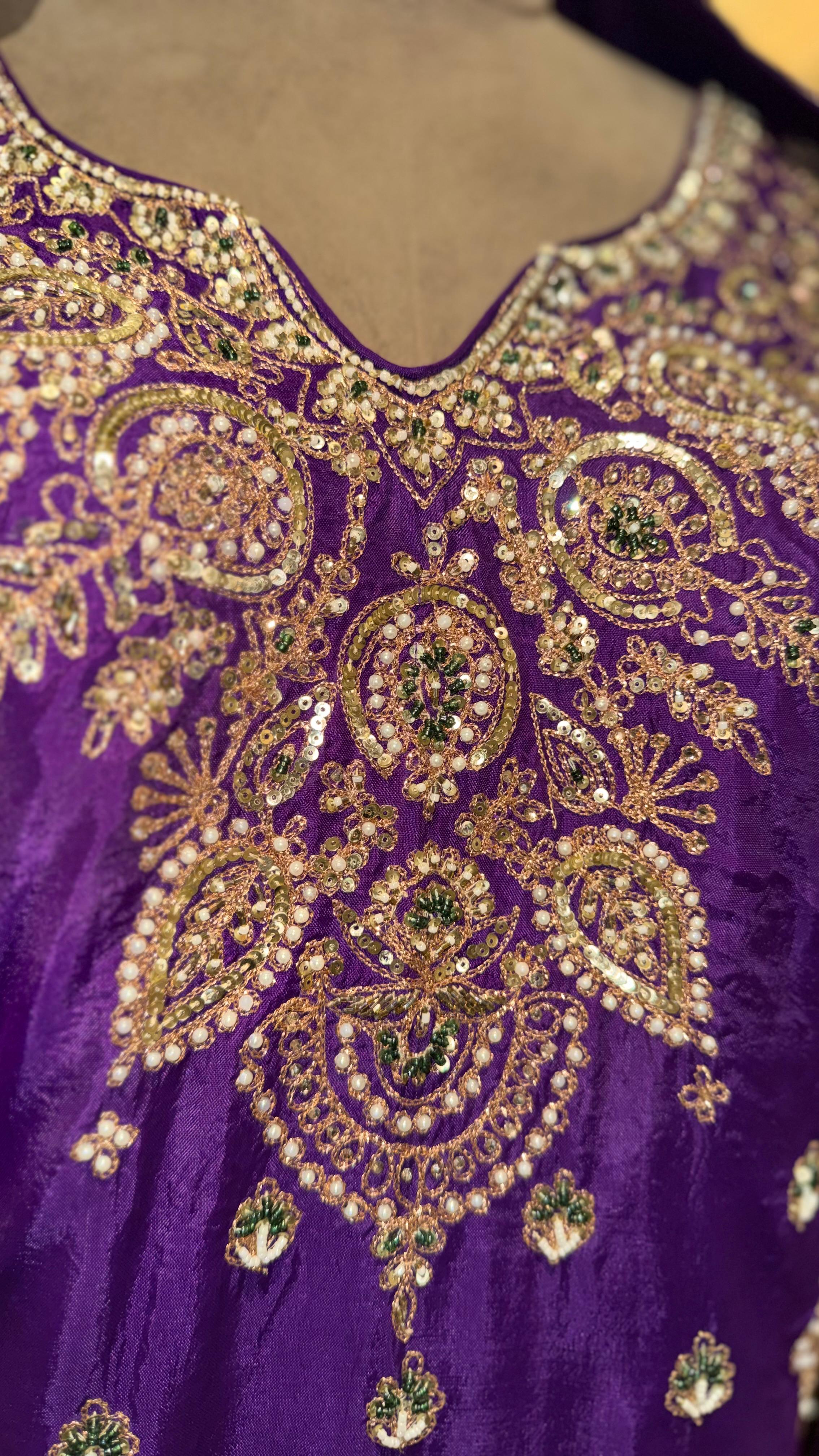 Premium Royal Purple Silk Lehenga with Heavy Golden Zardosi and Floral Embroidery