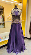 Designer Purple Silk Lehenga with Structured Embroidered Short Shirt and Choker Neckline