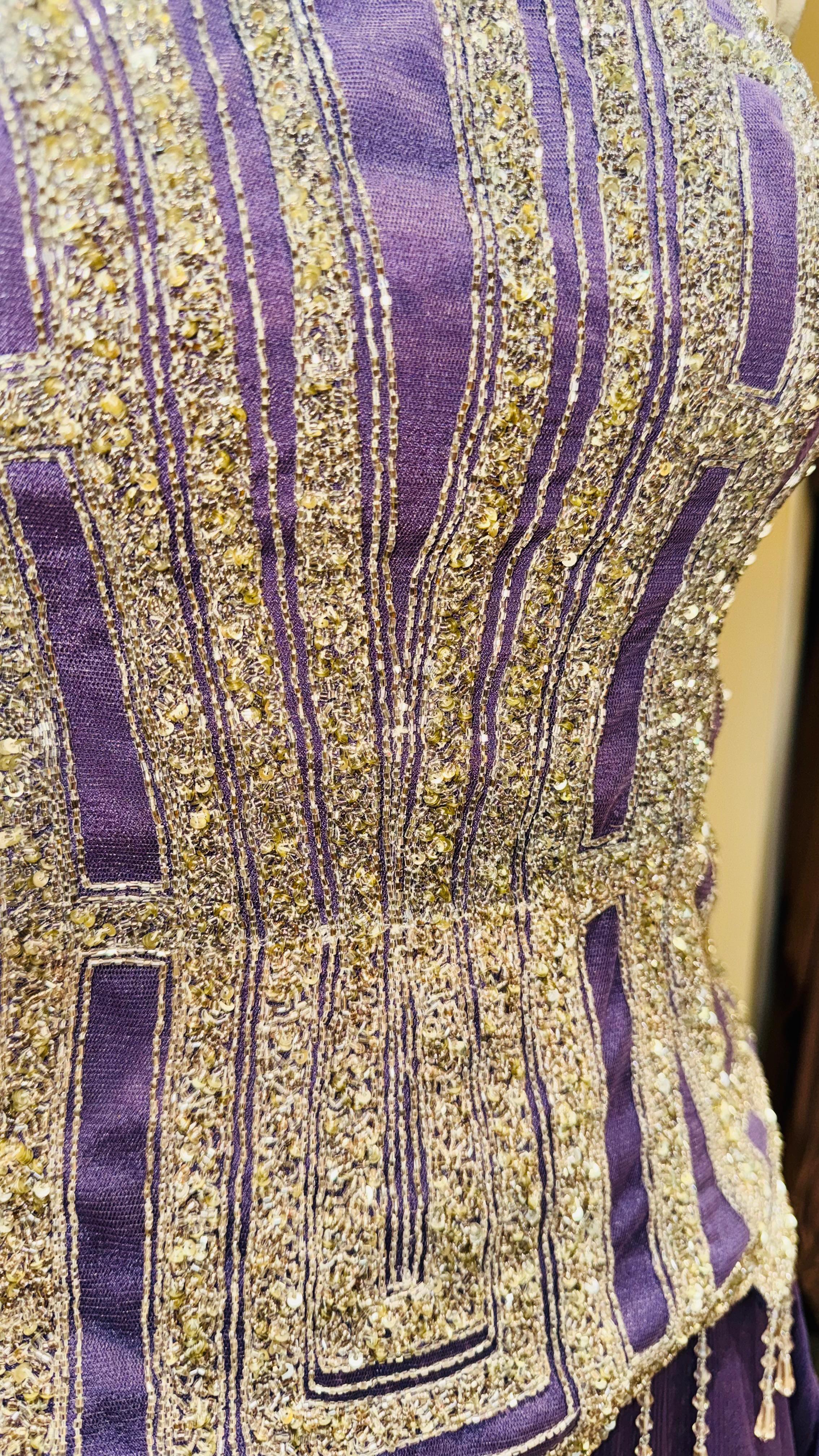 Designer Purple Silk Lehenga with Structured Embroidered Short Shirt and Choker Neckline