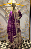 Designer Electric Blue Indo-Western Sharara Set with Pleated Asymmetric Top and Pearl Detailing