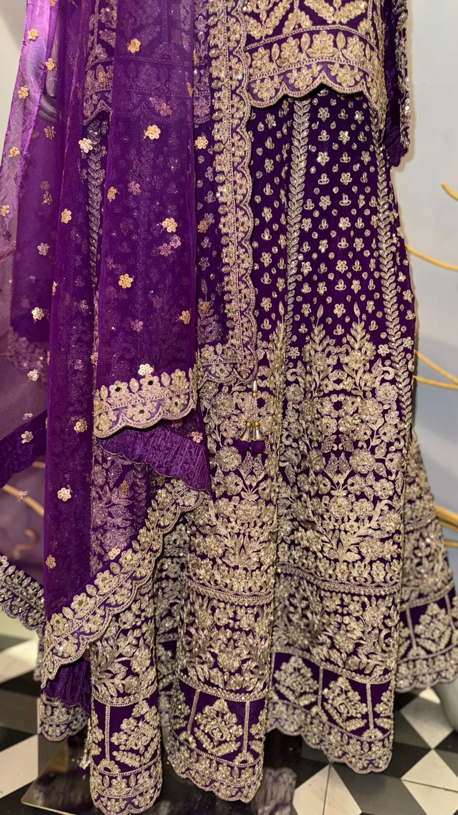 Designer Electric Blue Indo-Western Sharara Set with Pleated Asymmetric Top and Pearl Detailing