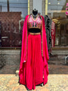 Vibrant Hot Pink Indo-Western Set with Sequin Bustier and Floor-Length Cape