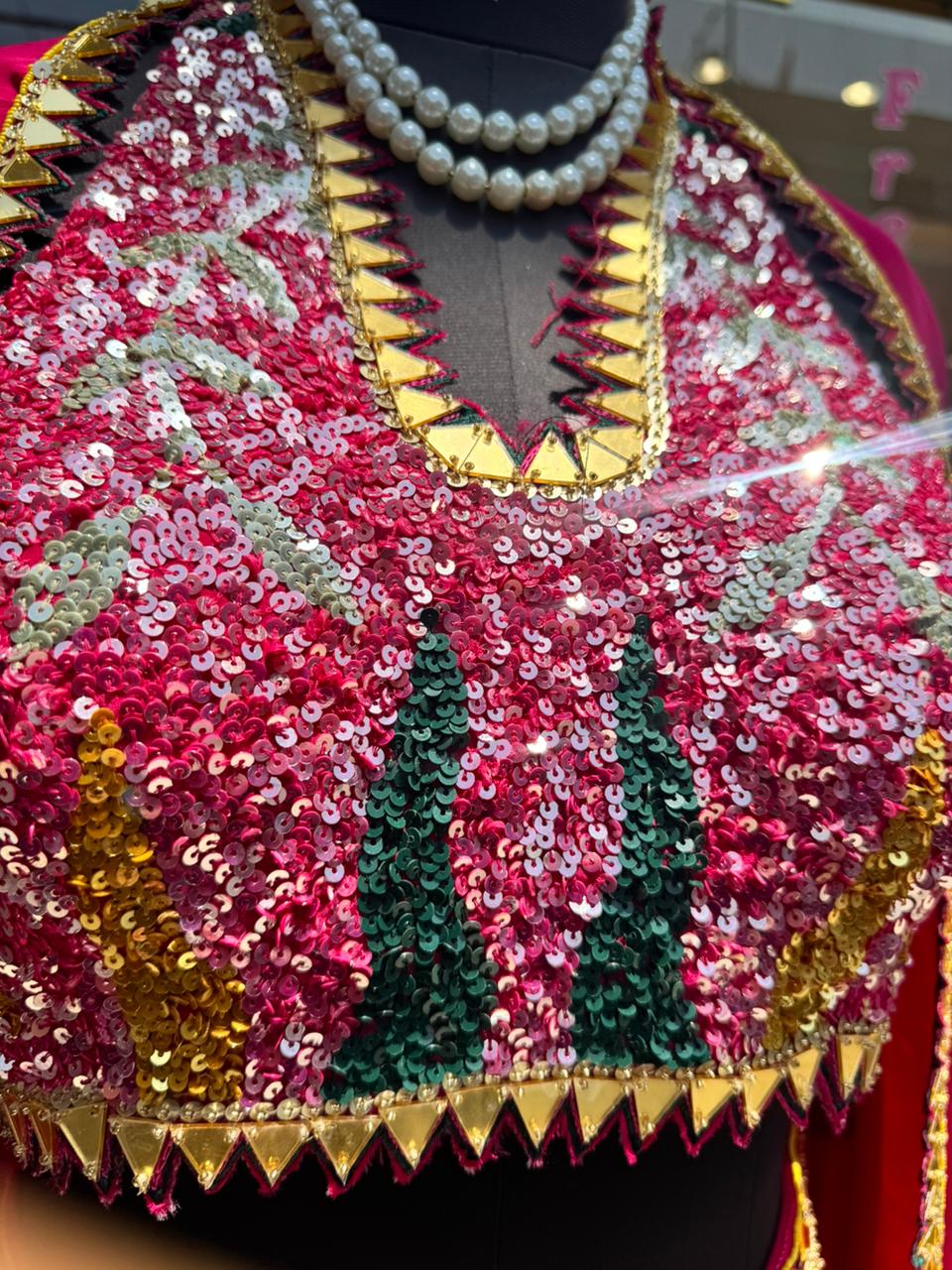 Vibrant Hot Pink Indo-Western Set with Sequin Bustier and Floor-Length Cape