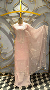 Elegant Blush Pink Unstitched Mul Cotton Suit with Traditional Mirror-Work and Scalloped Borders
