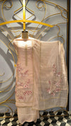 Premium Peach Unstitched Suit with Rose Appliqué Work and Lace Detailing