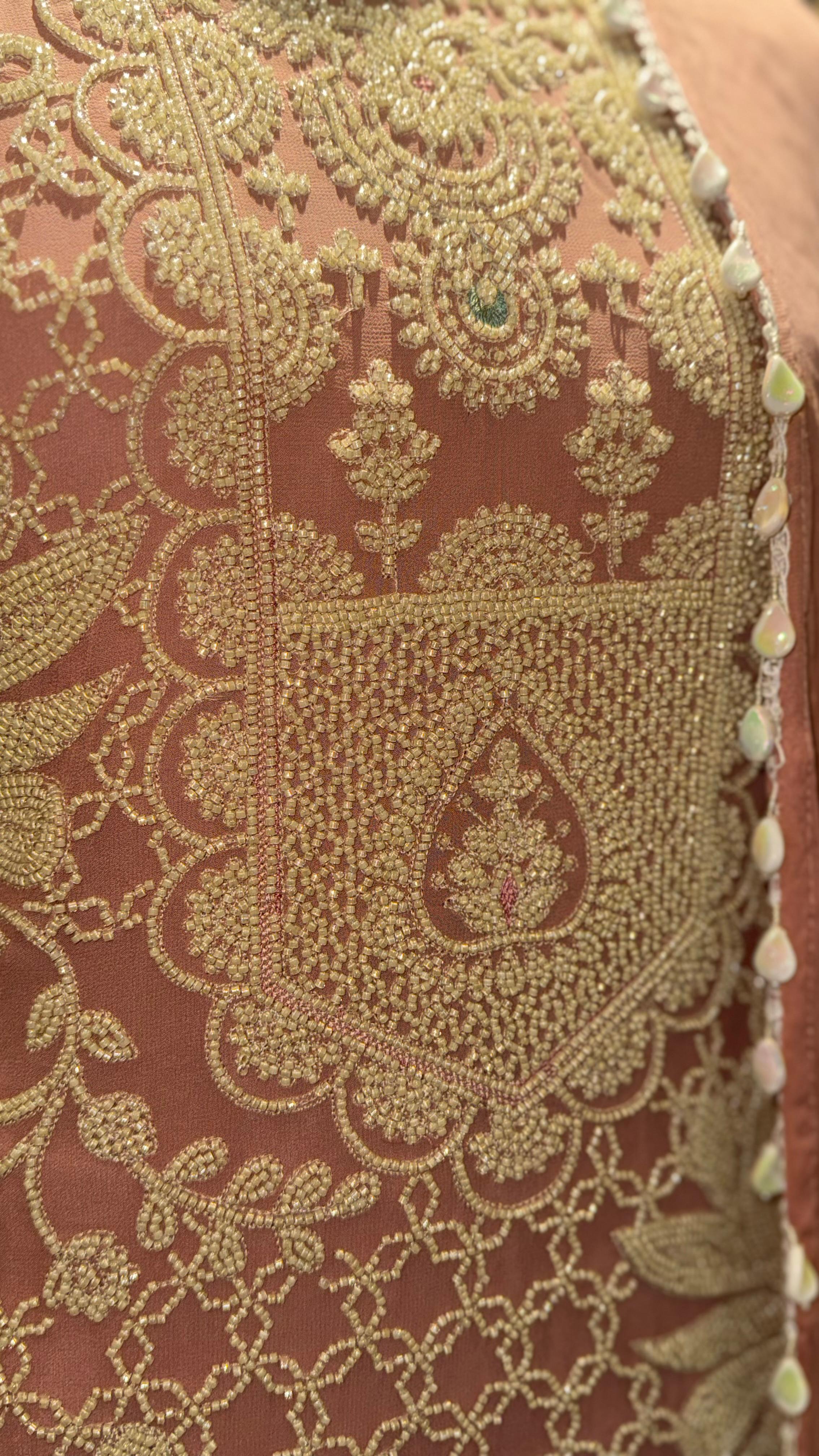 Designer Rust Orange Georgette Suit with Intricate White Threadwork and Pearl Hangings