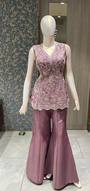 Charcoal Brown Georgette Suit with Heavy Antique Gold Embroidery and Paisley Motifs