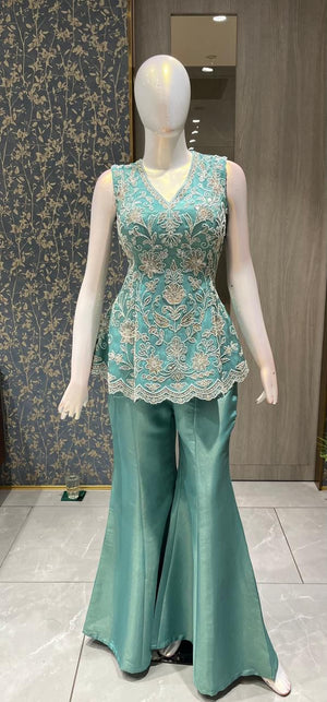 Charcoal Brown Georgette Suit with Heavy Antique Gold Embroidery and Paisley Motifs