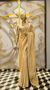Champagne Gold All-Over Sequin Saree with Scalloped Border and Shimmer Blouse