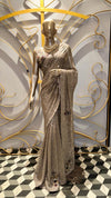 Designer Silver-Taupe Full Sequin Saree with Embroidered Floral Blouse and Tassel Detail