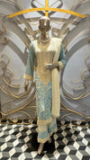 Premium Cream Georgette Suit with Sky Blue Floral Embroidery and Matching Palazzo